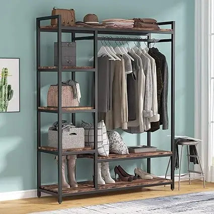 Free-standing Closet Organizer with 6 Storage Shelves