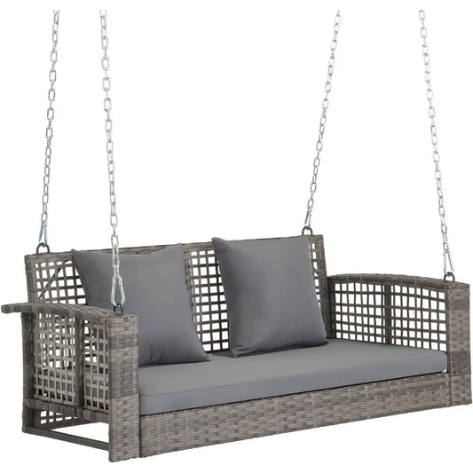 Porch Swing, 4FT Hanging Outdoor Wicker 2 Person Patio Swing