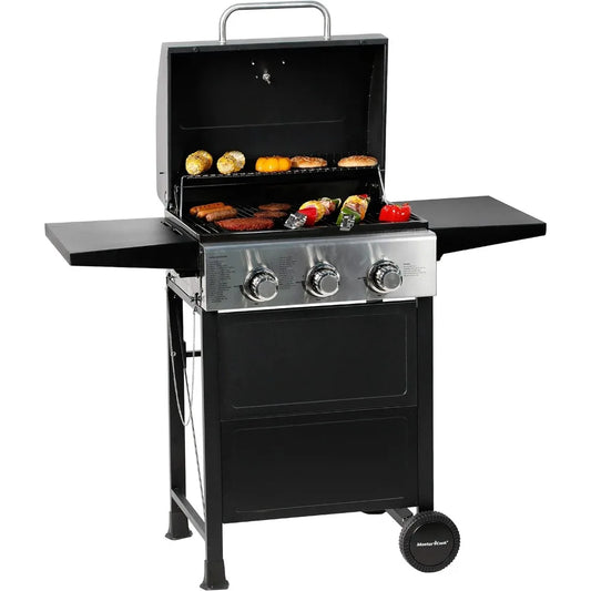 3 Burner BBQ Propane Gas Grill, Stainless Steel