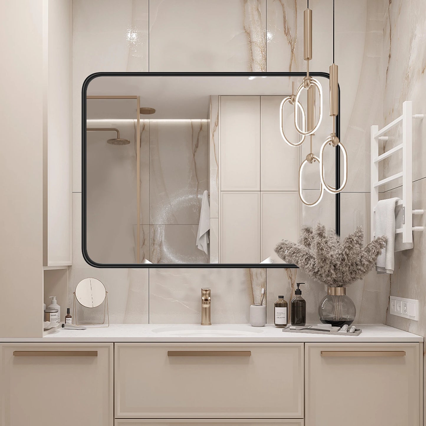 Matte Metal Framed Bathroom Mirror for Wall