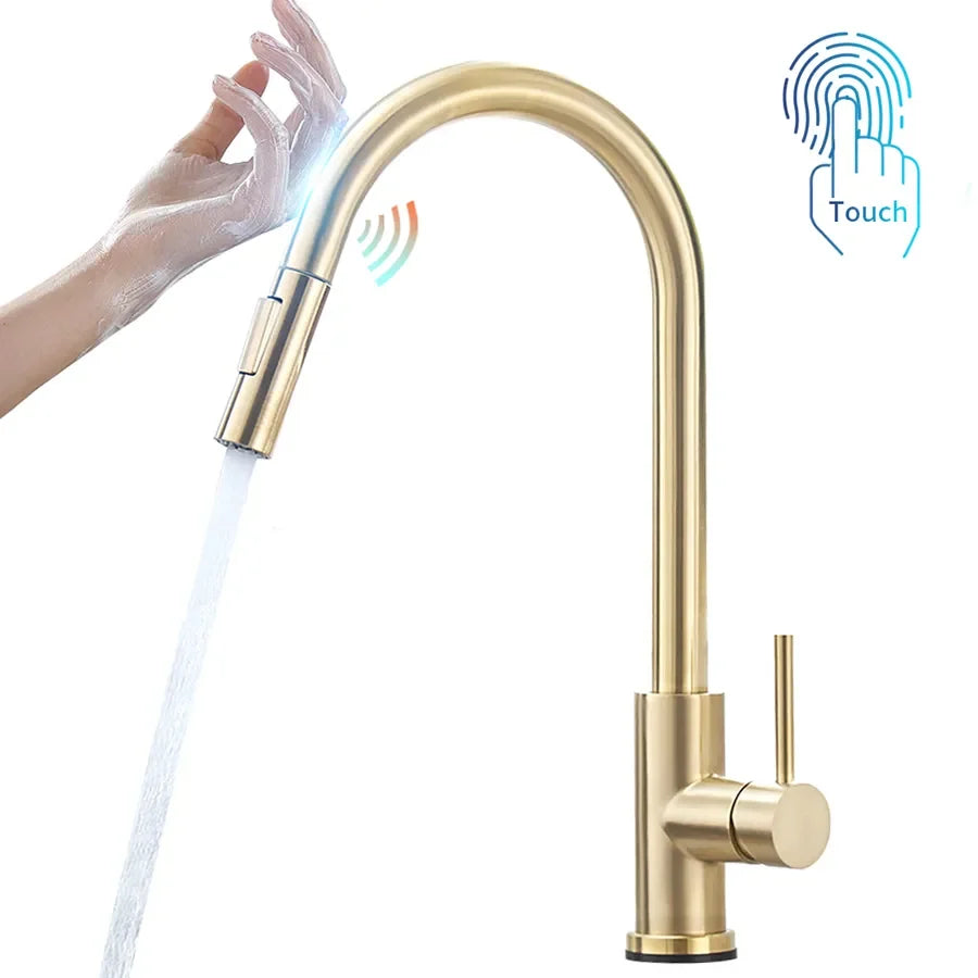 Sensor Kitchen Faucets Brushed Gold Smart Touch Inductive Sensitive Faucet