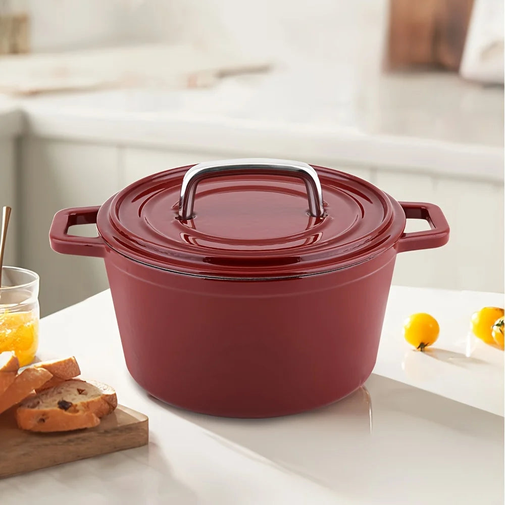 Cast Iron Casserole Pot, Enamel Roasting Dish with Lid Oven Safe