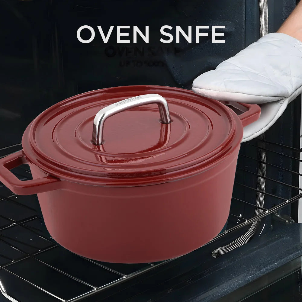 Cast Iron Casserole Pot, Enamel Roasting Dish with Lid Oven Safe