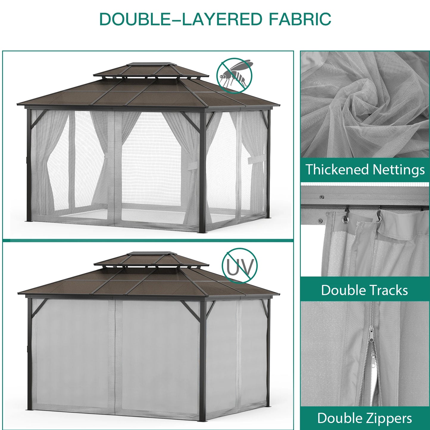 Hardtop Gazebo 10'x13', Double Polycarbonate Sheet Roof