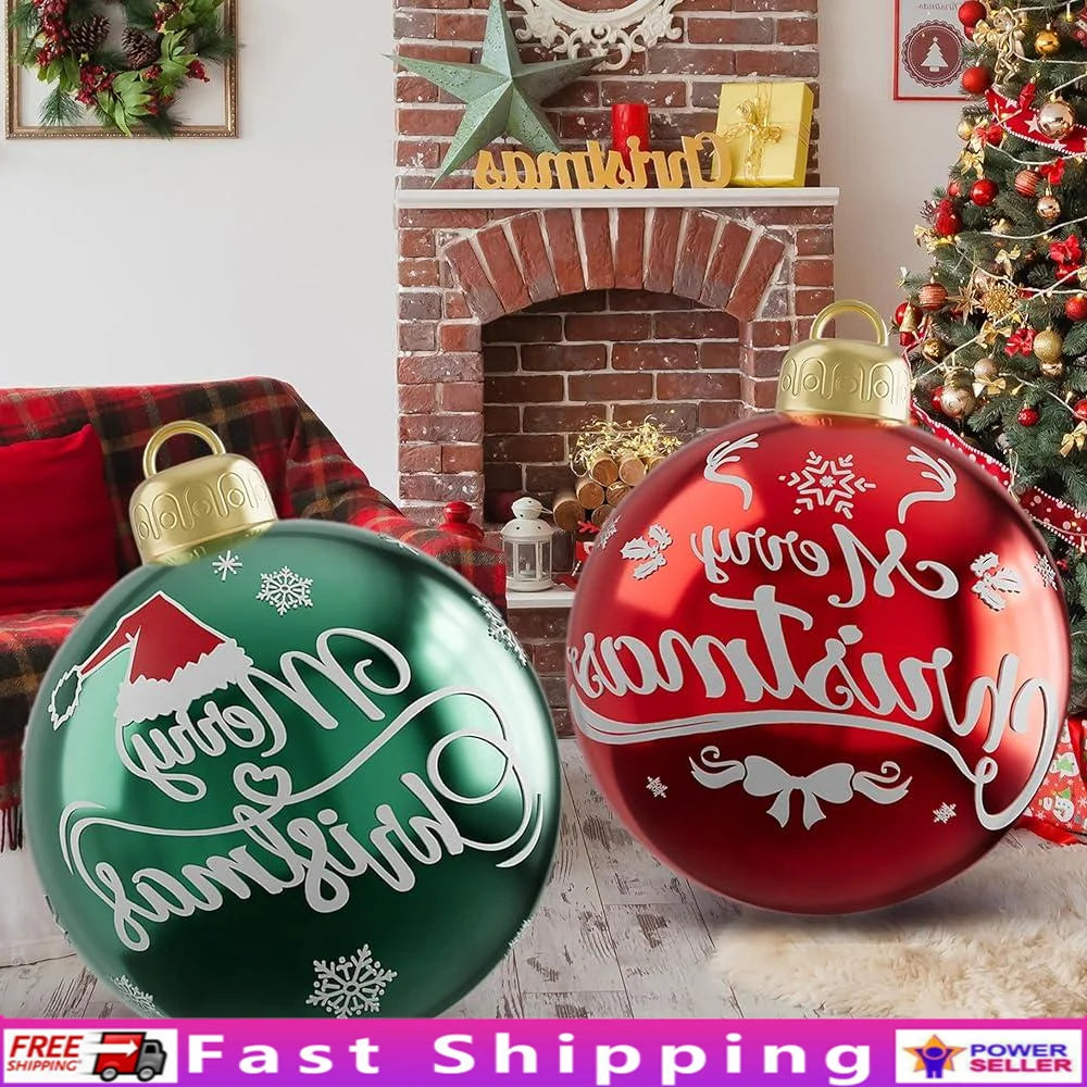 2Pcs 24In Inflatable Christmas Ball PVC Yard Ornaments