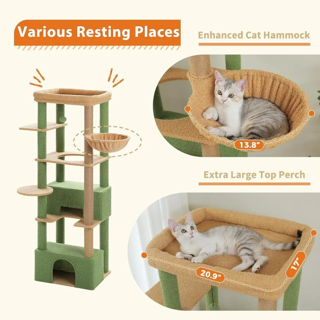 68'' Cat Tree for Large Cats 20 lbs Heavy Duty, Top Perch [21'' x 17''], 2 L