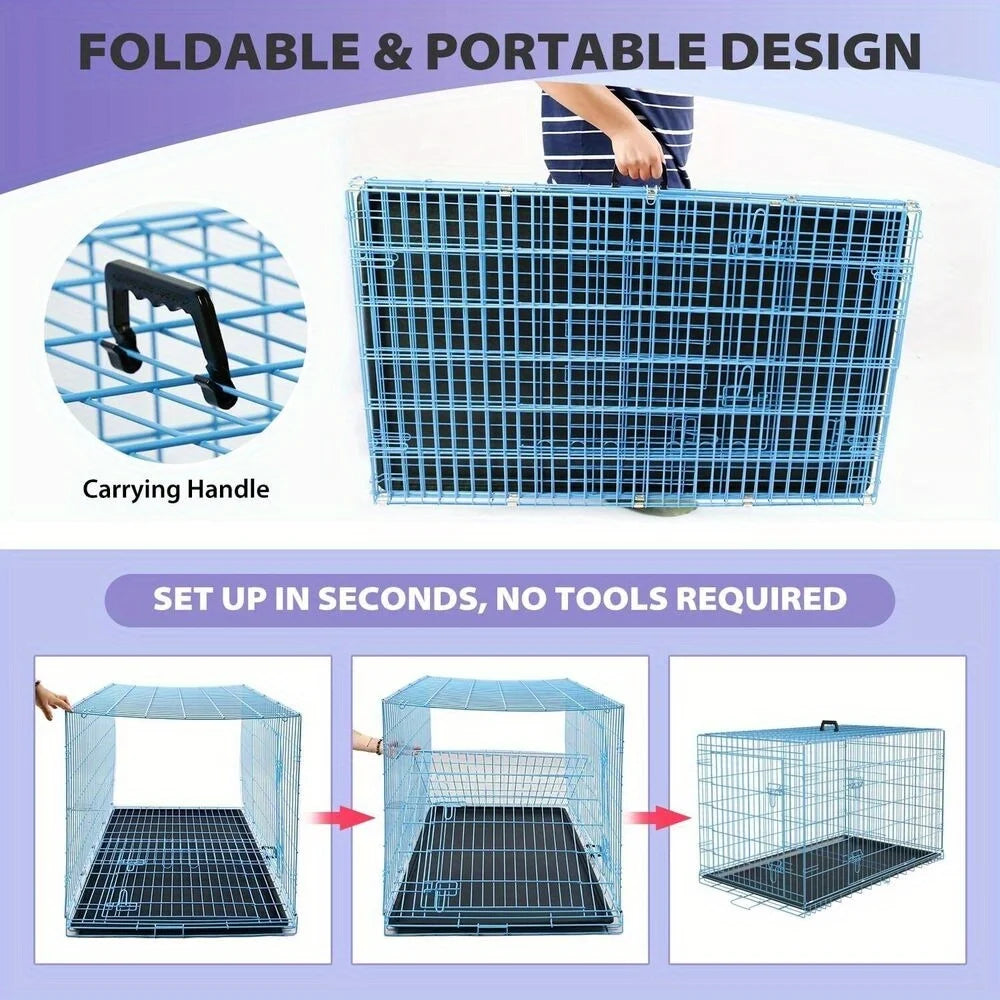 Folding wire kennel for a large dog