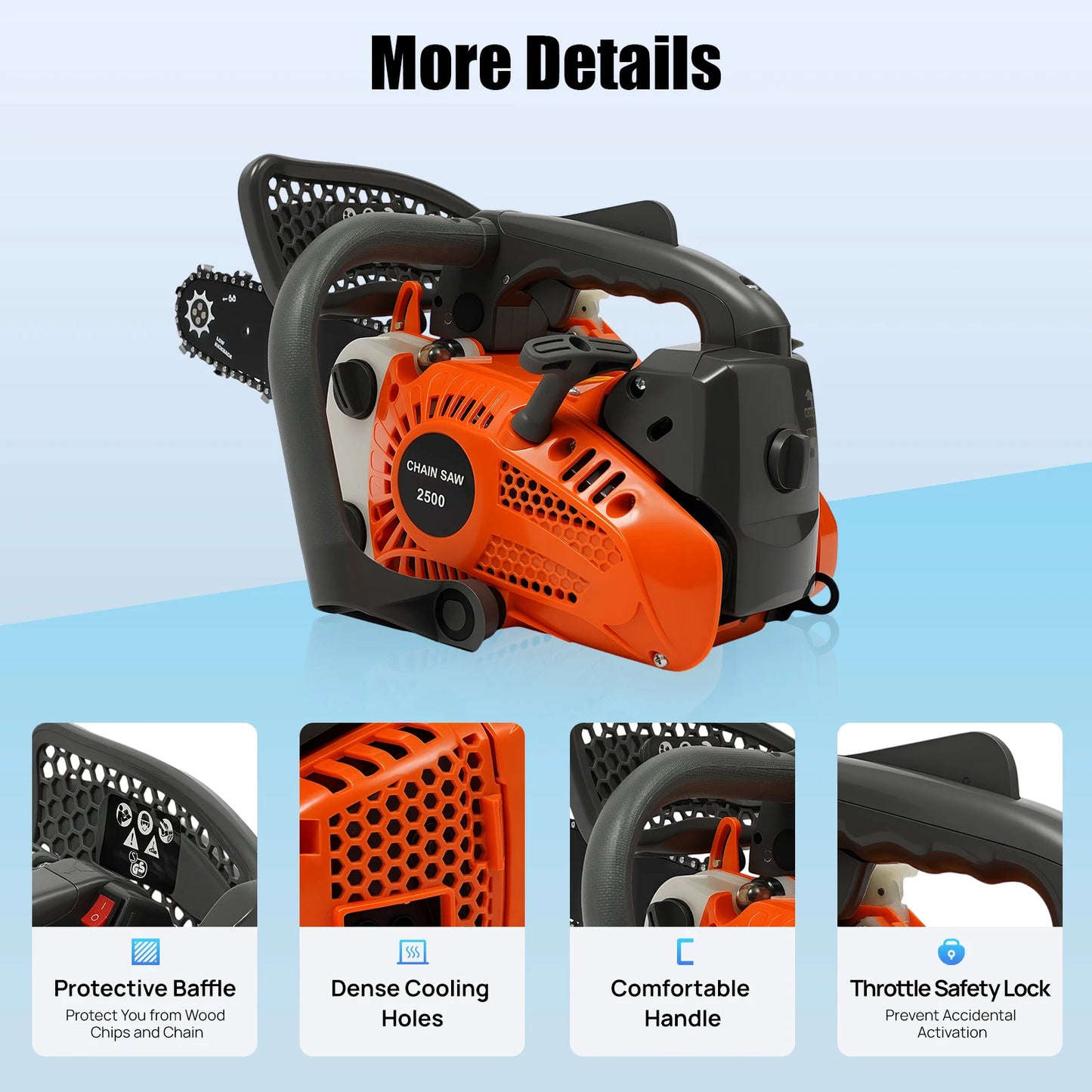 900W Gasoline Chainsaw,  25.4cc, 2-Stroke Engine