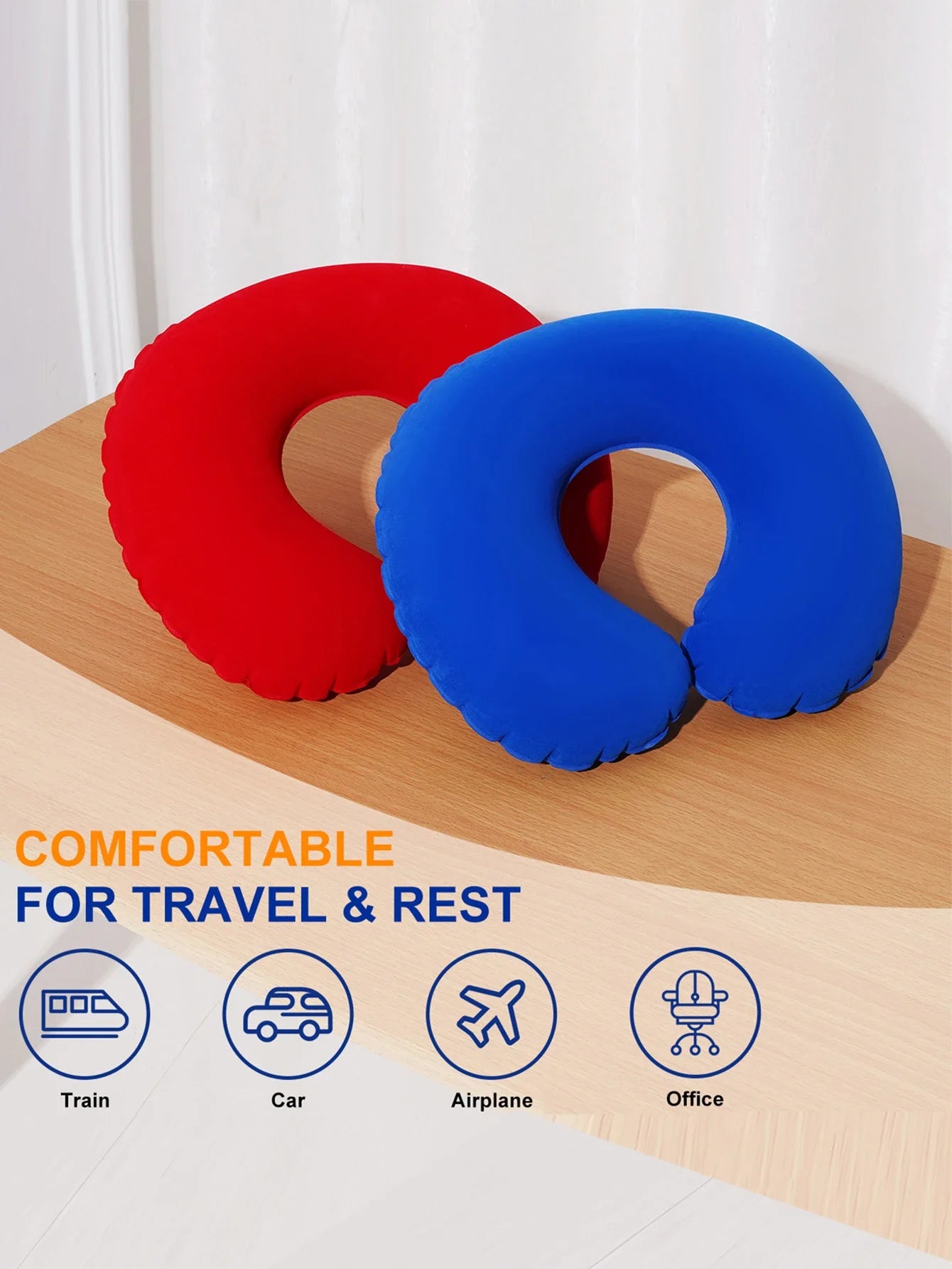 2-Pack inflatable U-shaped travel pillow
