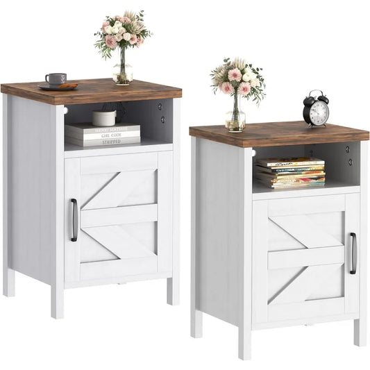 Farmhouse Nightstand, Modern Bedside Table Set of 2