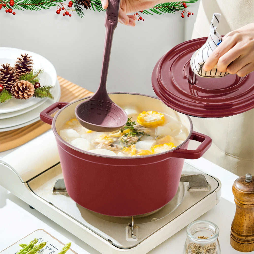 Cast Iron Casserole Pot, Enamel Roasting Dish with Lid Oven Safe