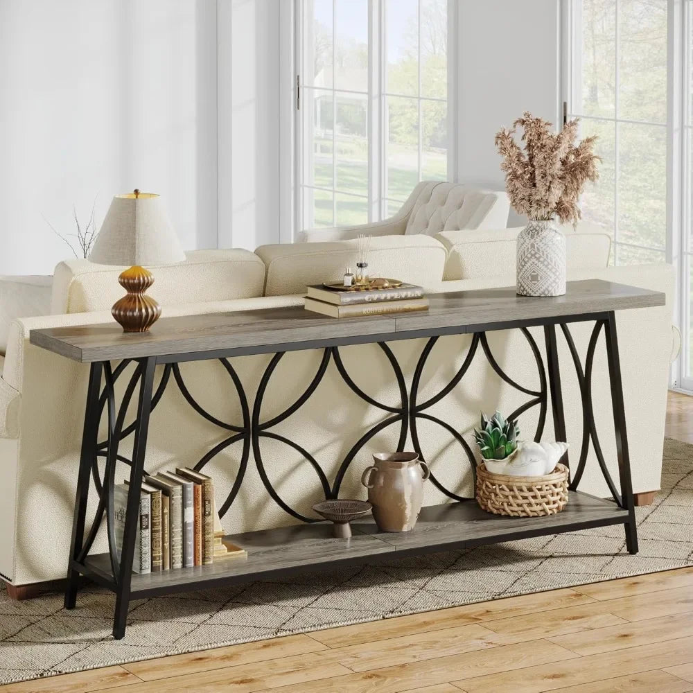 70.9-Inch Sofa Table, 2-Tier Narrow Console Table