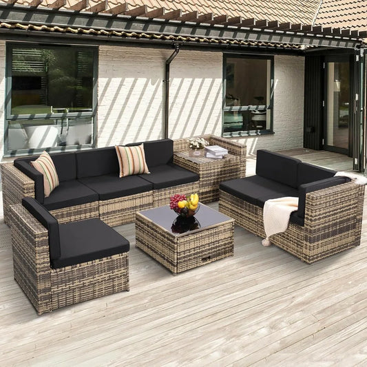 8 Piece Patio Wicker Furniture Sectional Set,