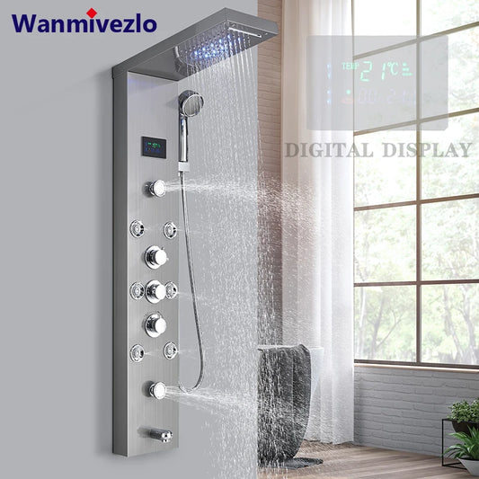 LED Light Bathroom Shower Faucet Set LED Rainfall Shower Panel System