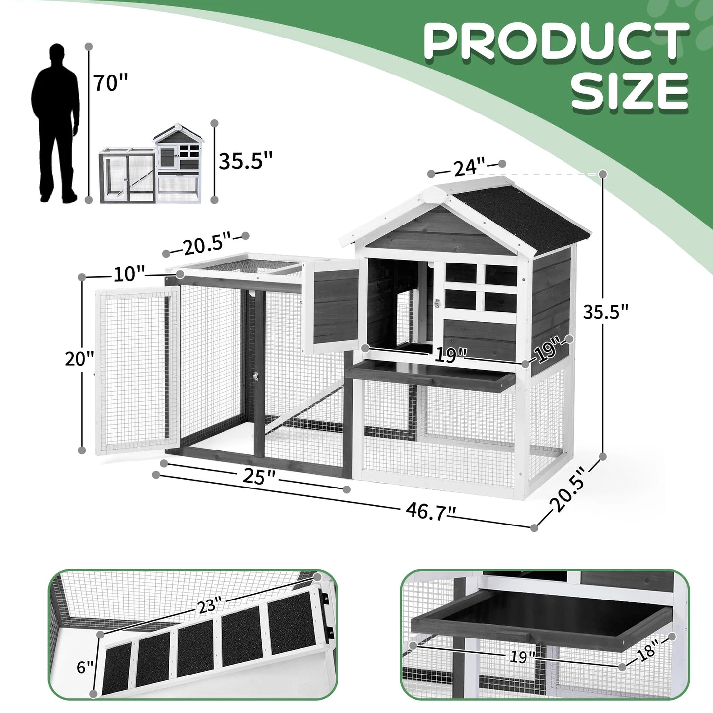 Wooden Rabbit Hutch Outdoor Chicken Coop Indoor Bunny Cage with Run