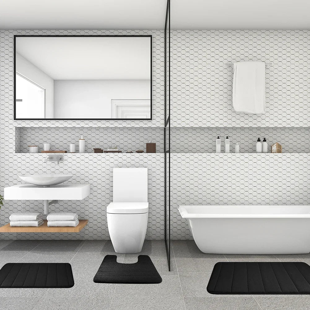 Black Memory Foam Bath Mat Soft Comfortable