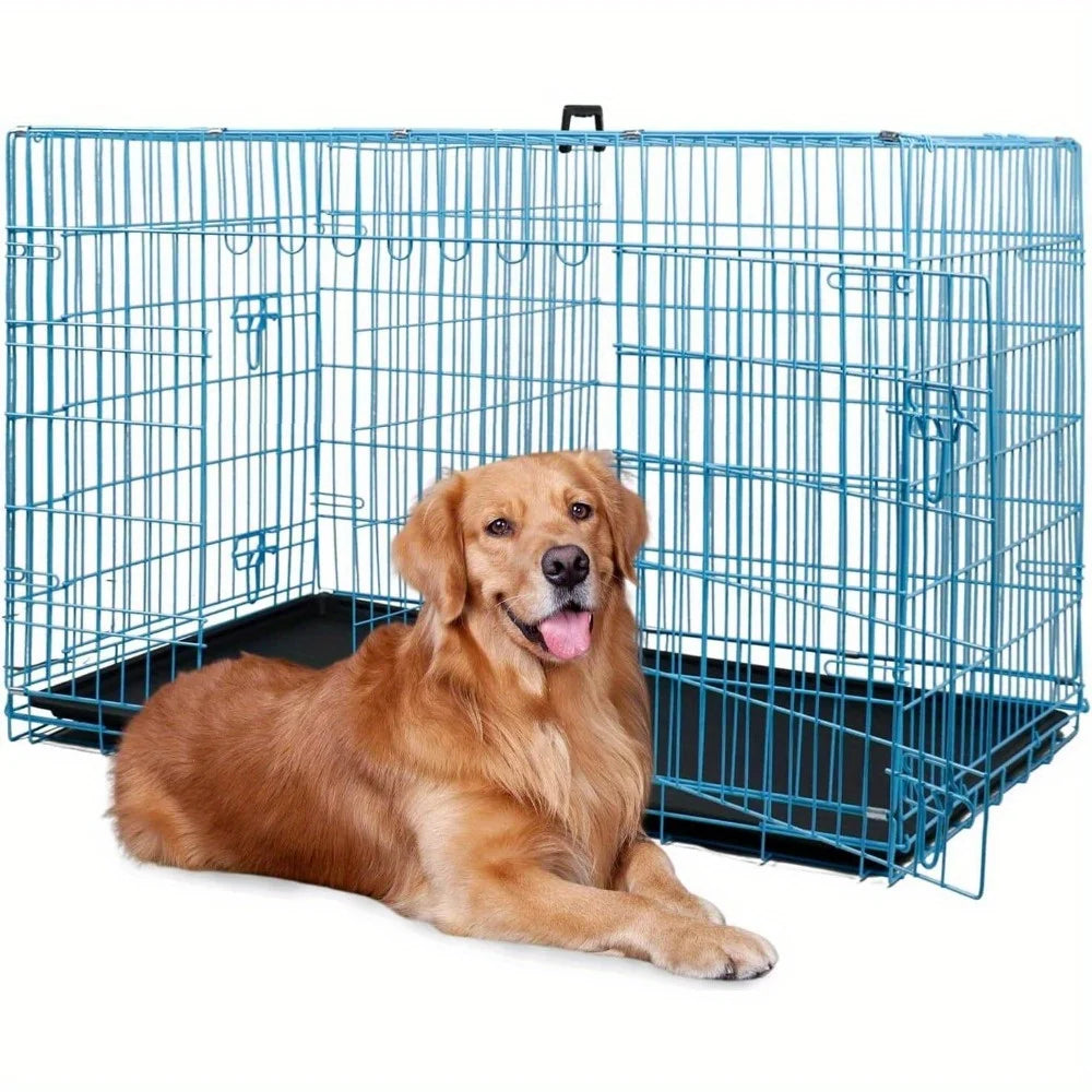 Folding wire kennel for a large dog
