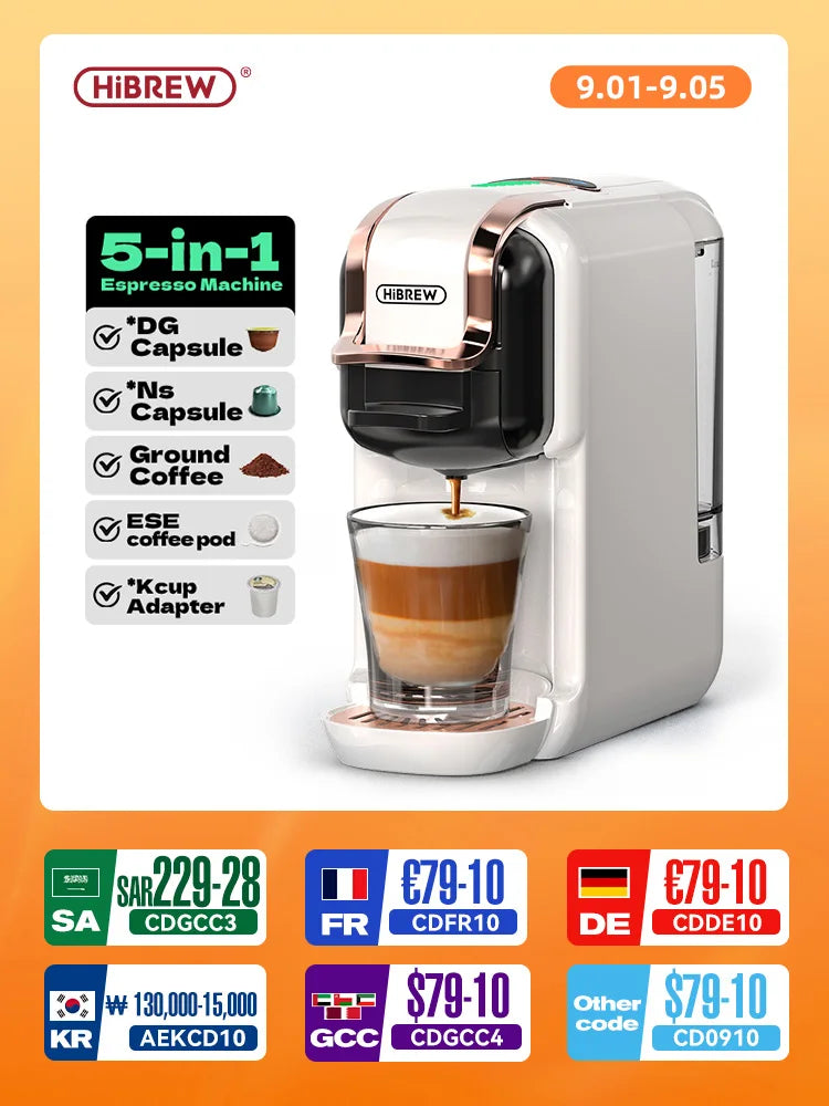 HiBREW 5 In 1 Espresso Capsule Coffee Maker H2B System