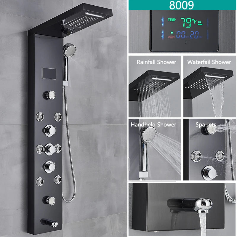 LED Light Bathroom Shower Faucet Set LED Rainfall Shower Panel System