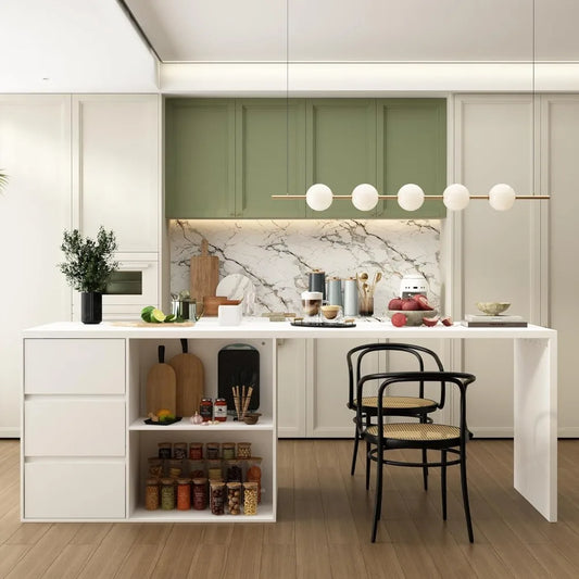 Kitchen Island With 80.7-inch of Wooden Preparation Table