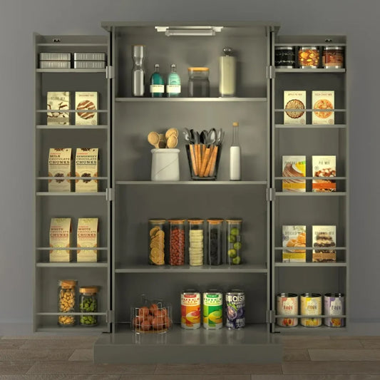 50" LED Kitchen Pantry Cabinet Grey Storage Pantry