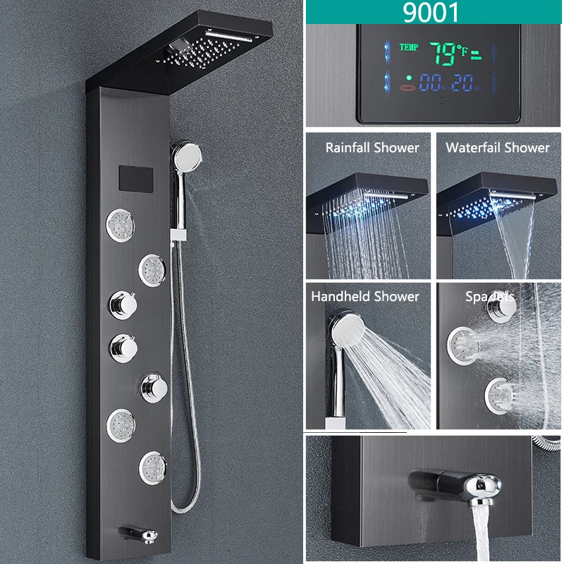 LED Light Bathroom Shower Faucet Set LED Rainfall Shower Panel System