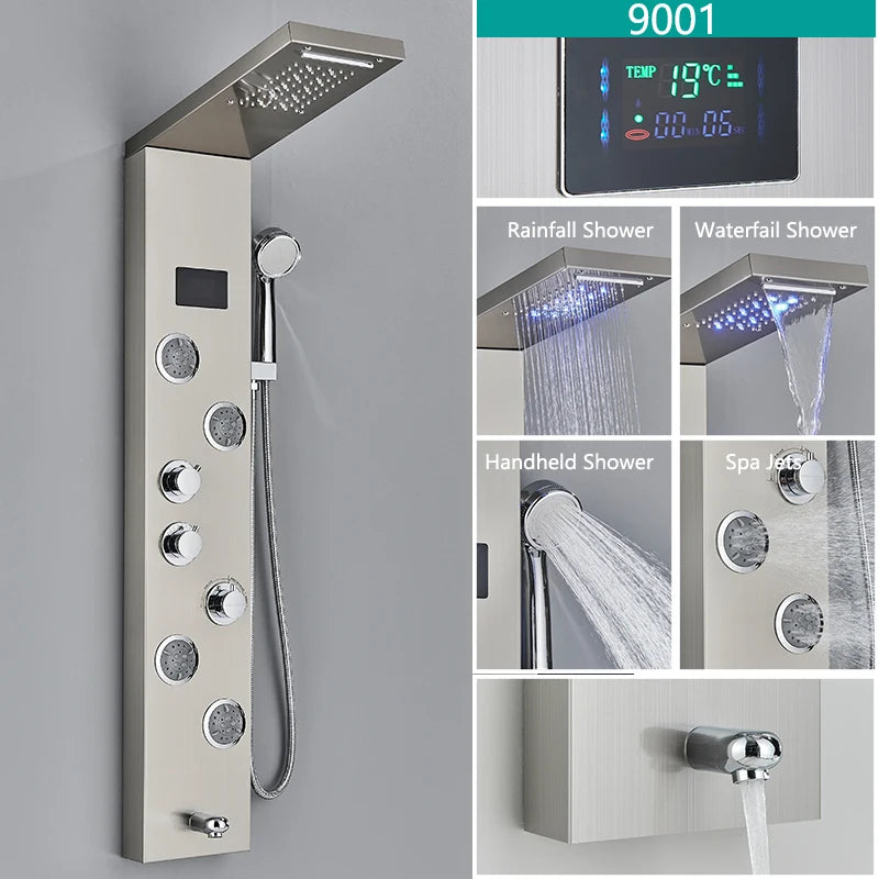 LED Light Bathroom Shower Faucet Set LED Rainfall Shower Panel System