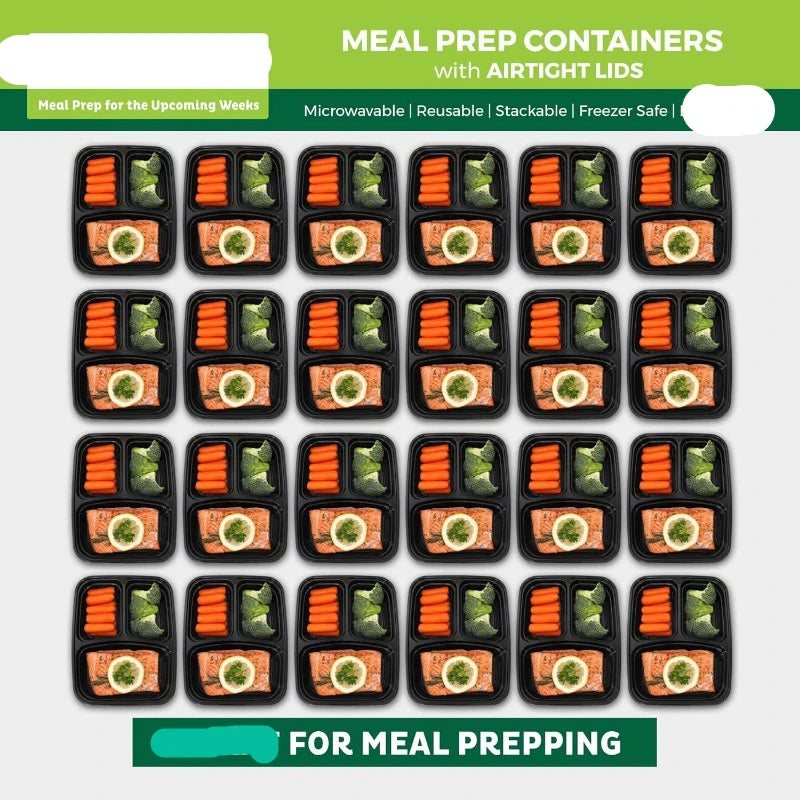 50 - 3 Compartment Food Storage Containers with Lids