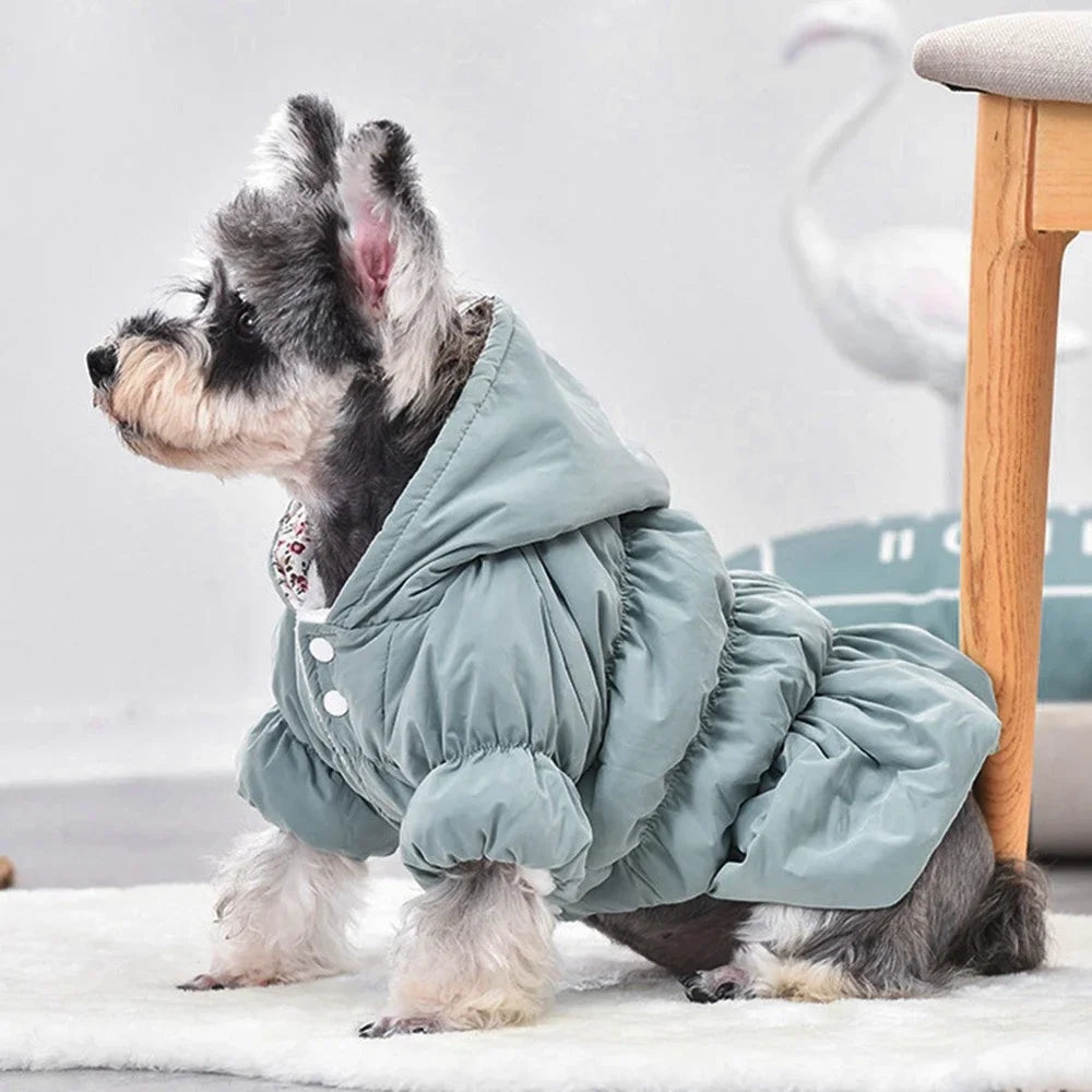 Winter Warm Dog Dress Floral Bubble Skirt Hoodie Coat