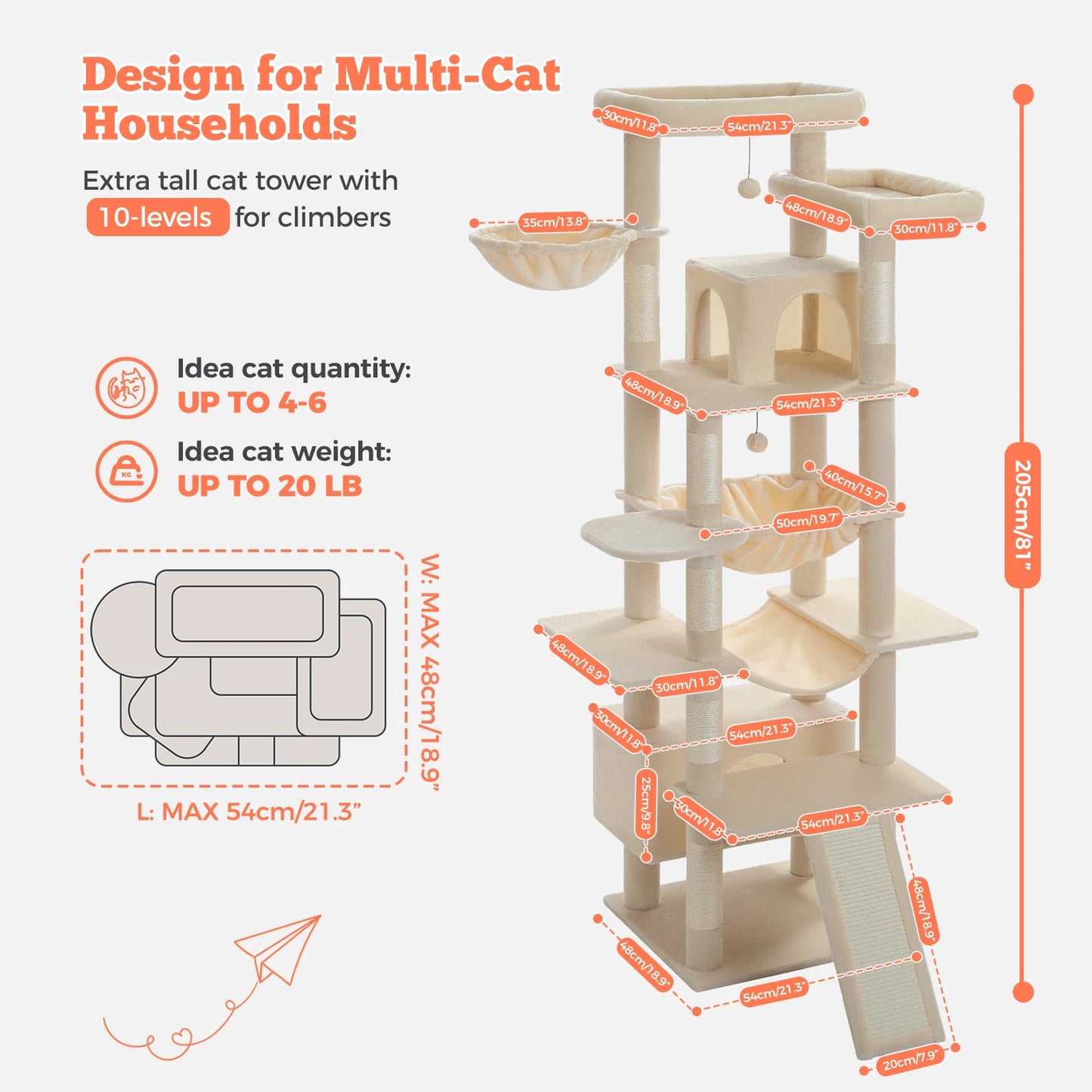PAWZ Road Multi Level Cat Tree Tower With Scratching Posts