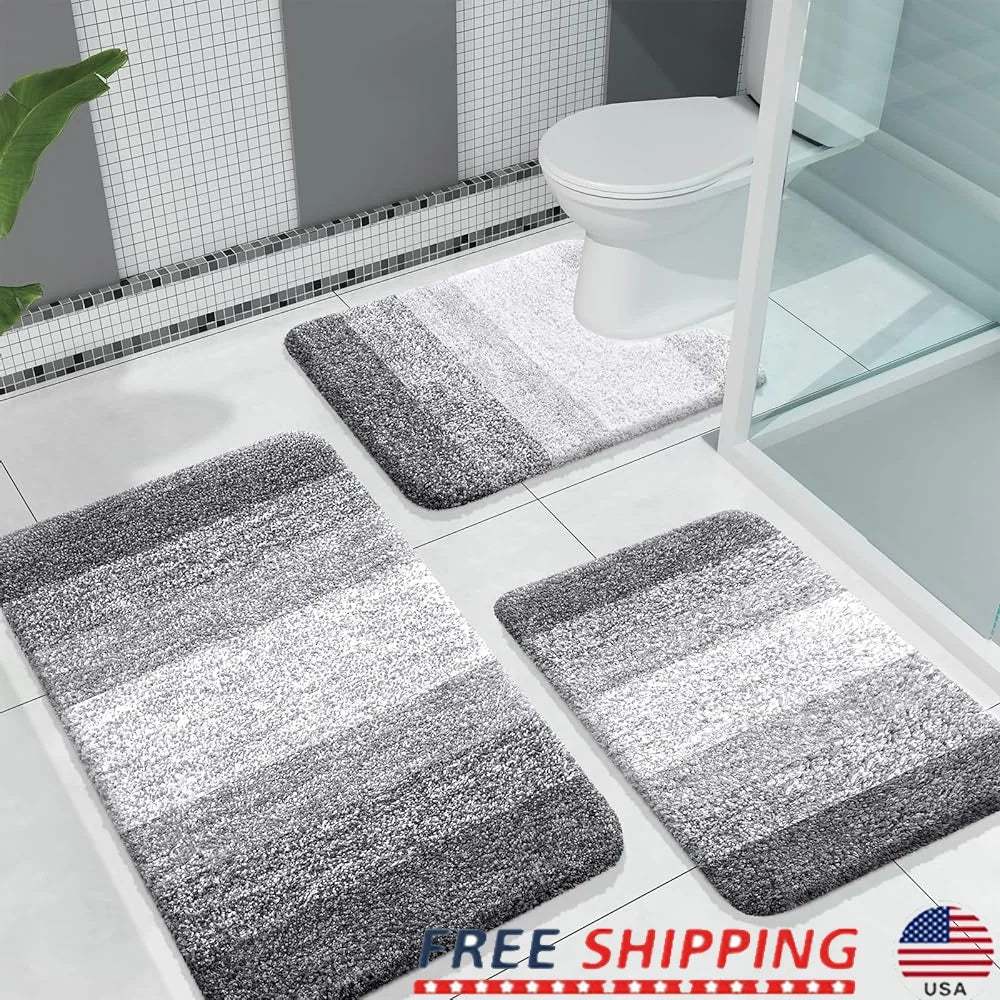 Bathroom Rug Set 3 Piece Soft Absorbent Microfiber Mats