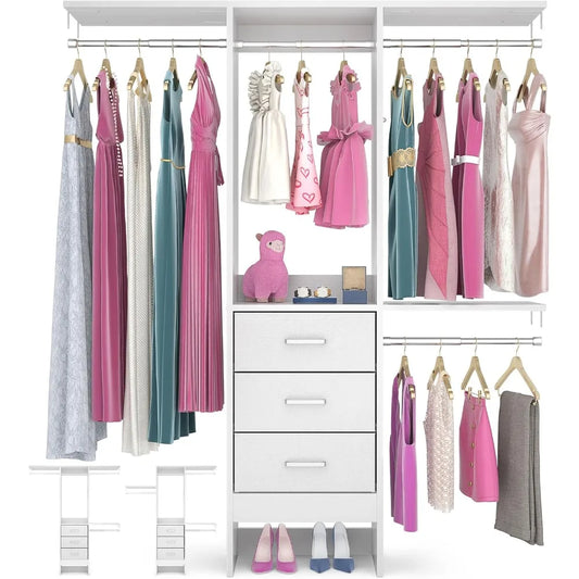 4FT Small Closet System with 3 Fabric Drawers, 48'' Closet Organizer