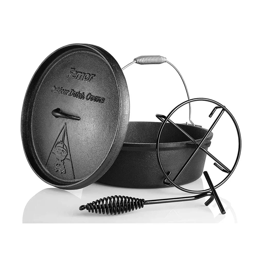 Femor 12 L Cast Iron Dutch Oven  BBQ Roaster