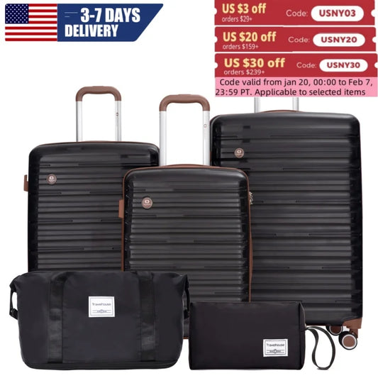 5 Piece Luggage Sets, Suitcases with Double Spinner Wheels