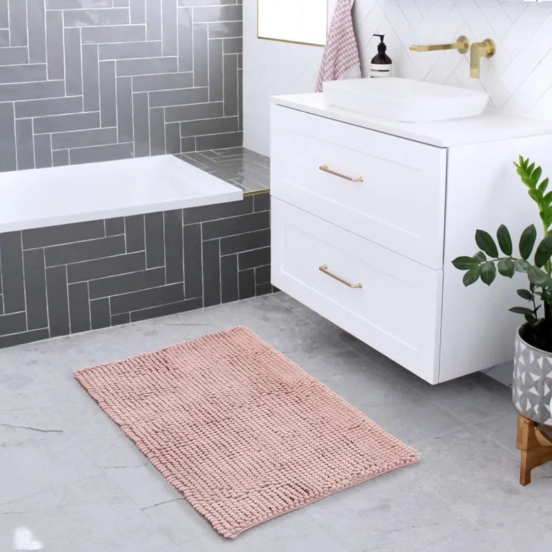 Chenille Bathroom Rugs Mat 24"x17", Non-Slip, Washable