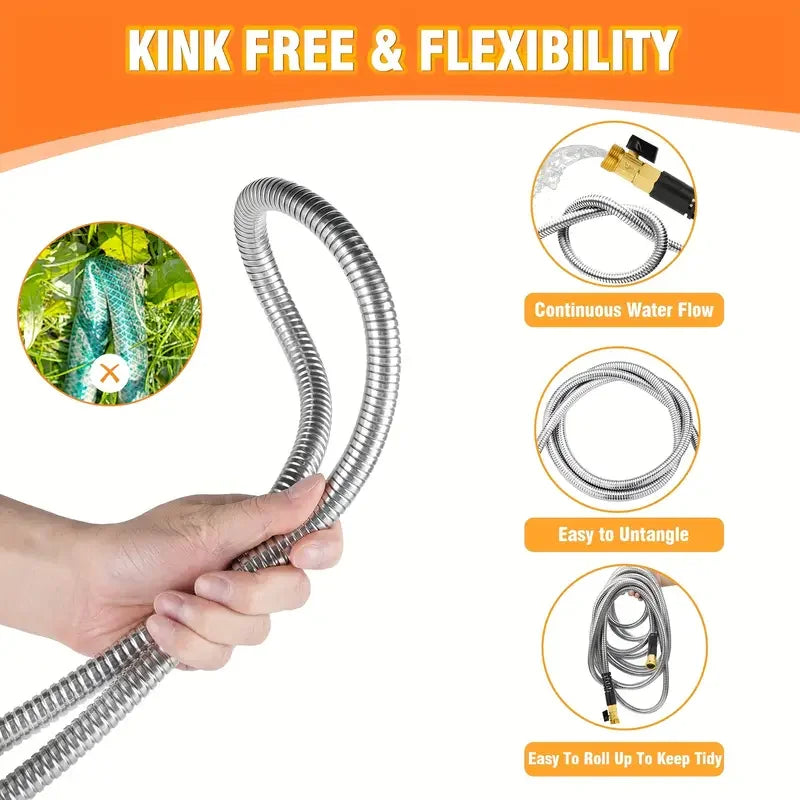 100FT 50FT Stainless Steel Garden Hose Kink-Free