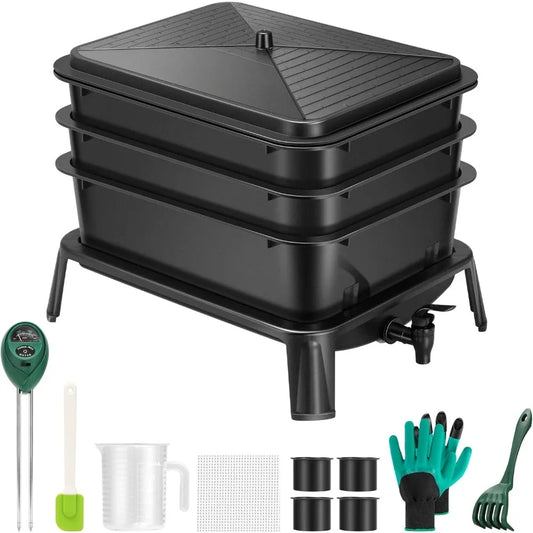 3-layer Worm Compost Bin, 30L Worm Composter