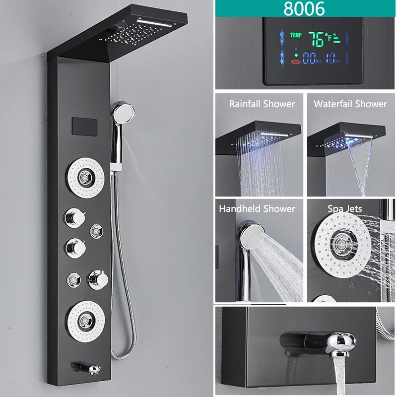 LED Light Bathroom Shower Faucet Set LED Rainfall Shower Panel System