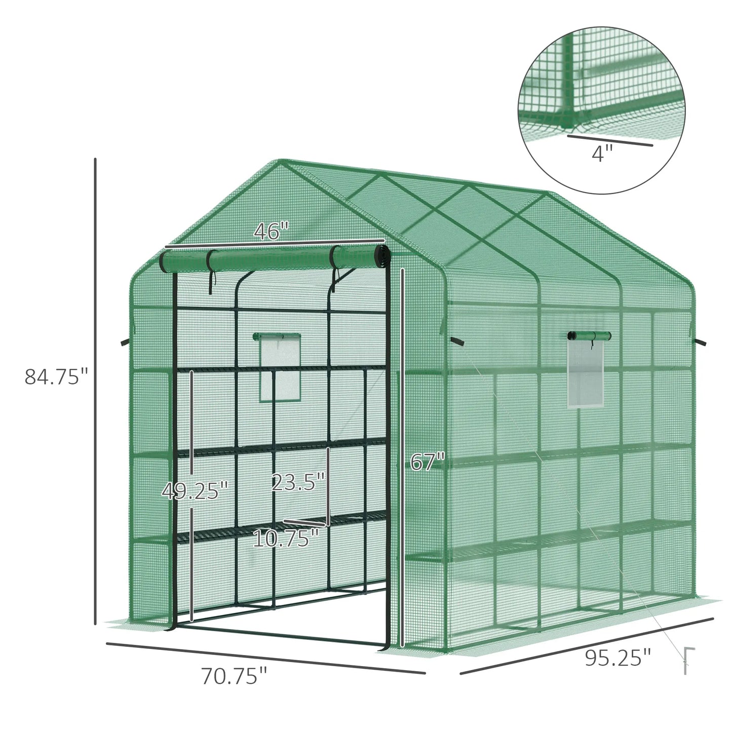 8' X 6' X 7' Greenhouse with 2-Tier Shelf, Steel Frame