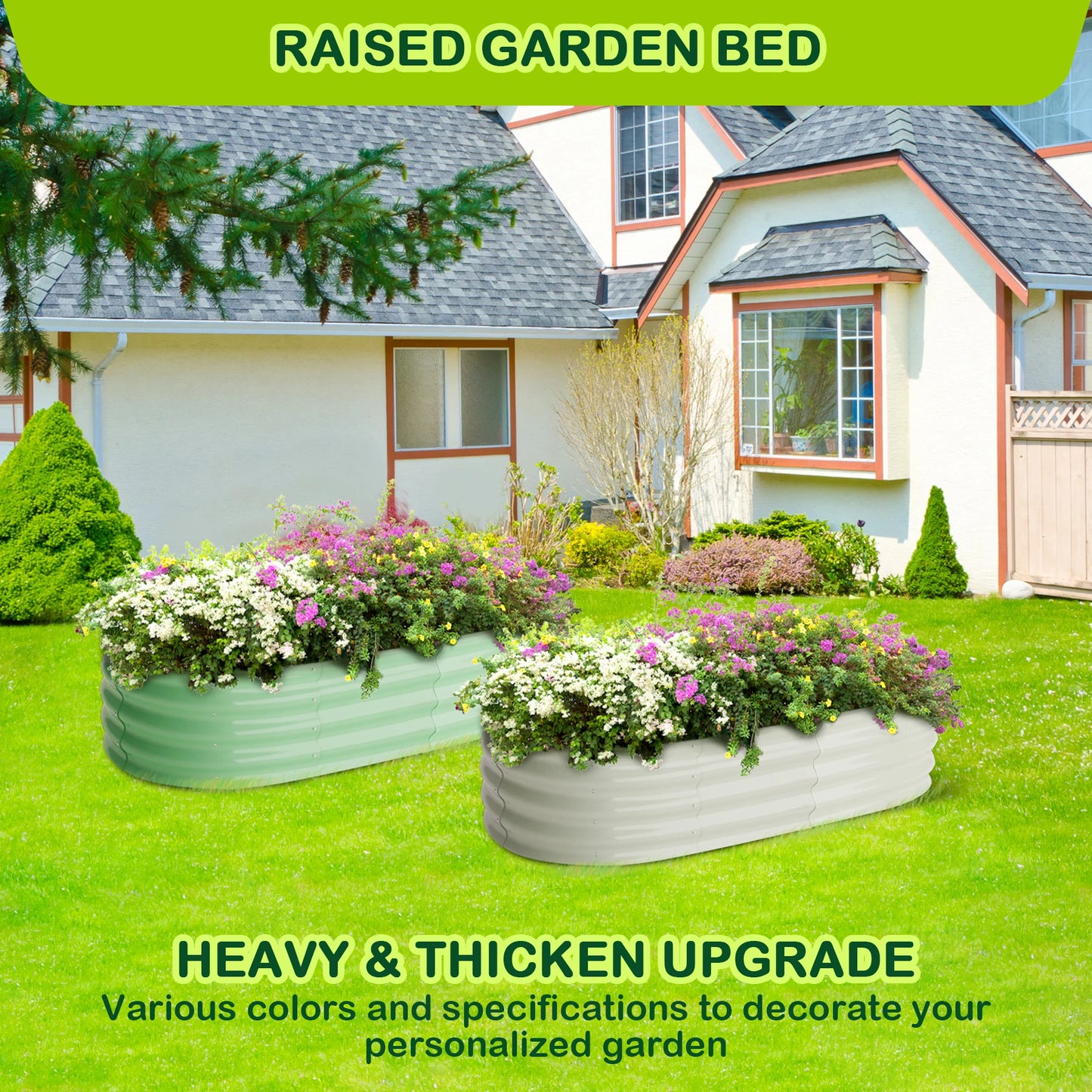 2 Pcs Oval Raised Garden Bed 4.5x2x1ft