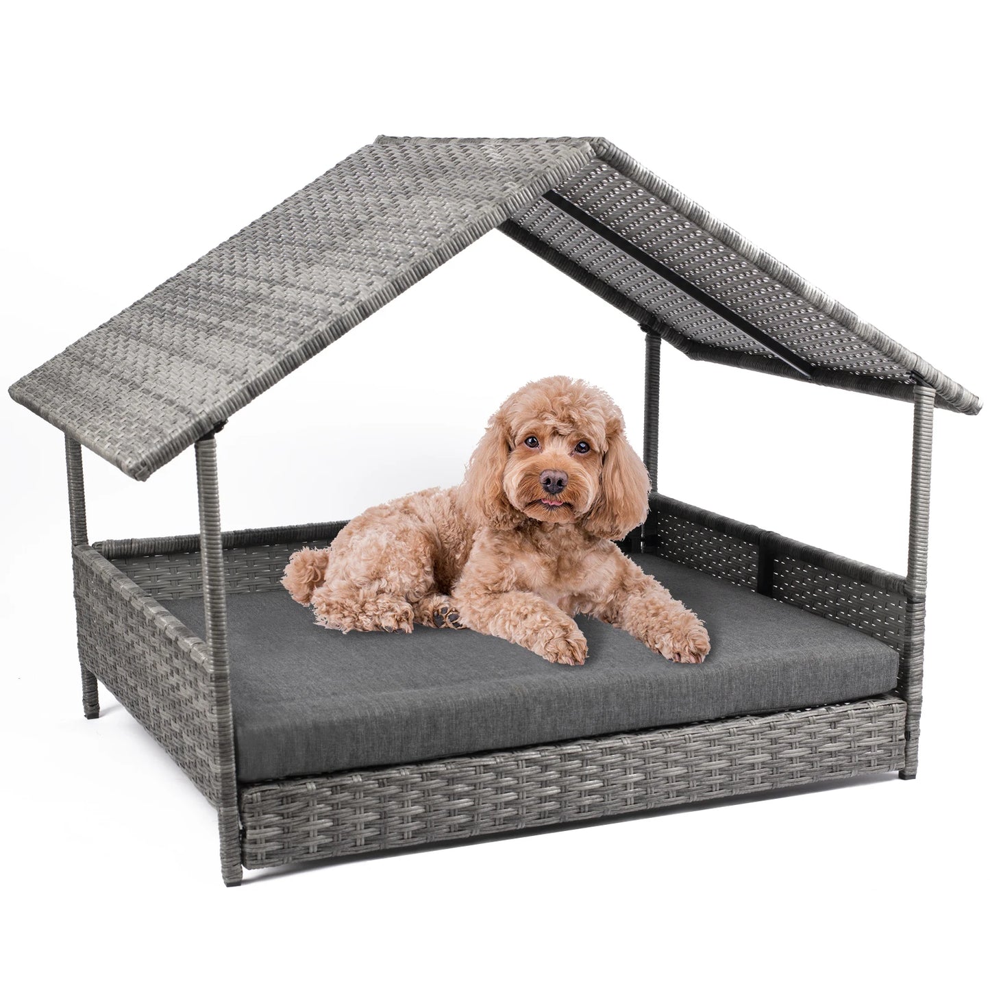 Jiangsu Wicker Dog House With Canopy Elevated Outdoor Bed