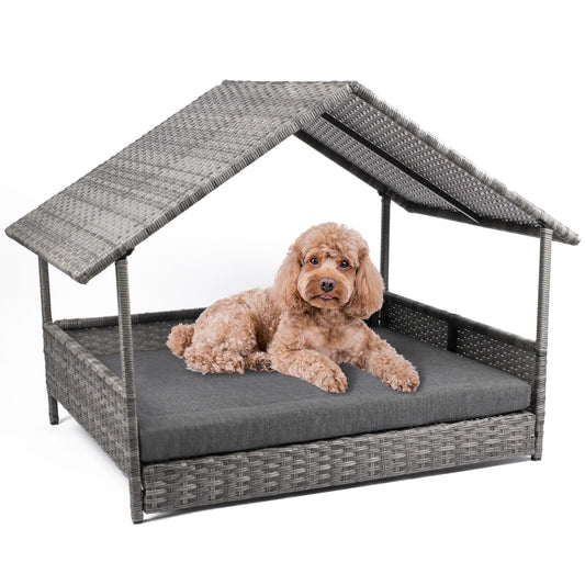 Jiangsu Wicker Dog House With Canopy Elevated Outdoor Bed
