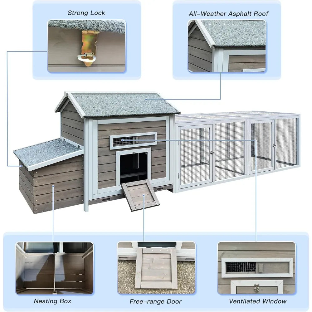118'' Large Chicken Coop with Run