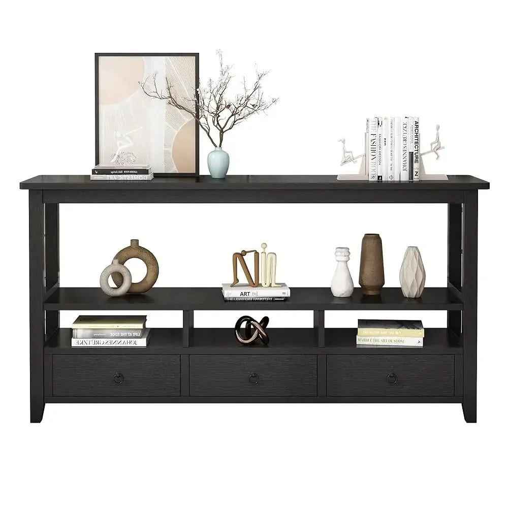 Minimalist Modern Console Table With 3 Drawers And Shelves