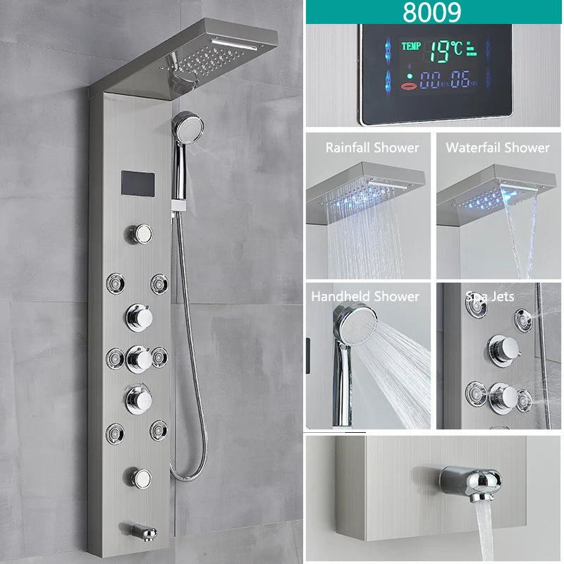 LED Light Bathroom Shower Faucet Set LED Rainfall Shower Panel System