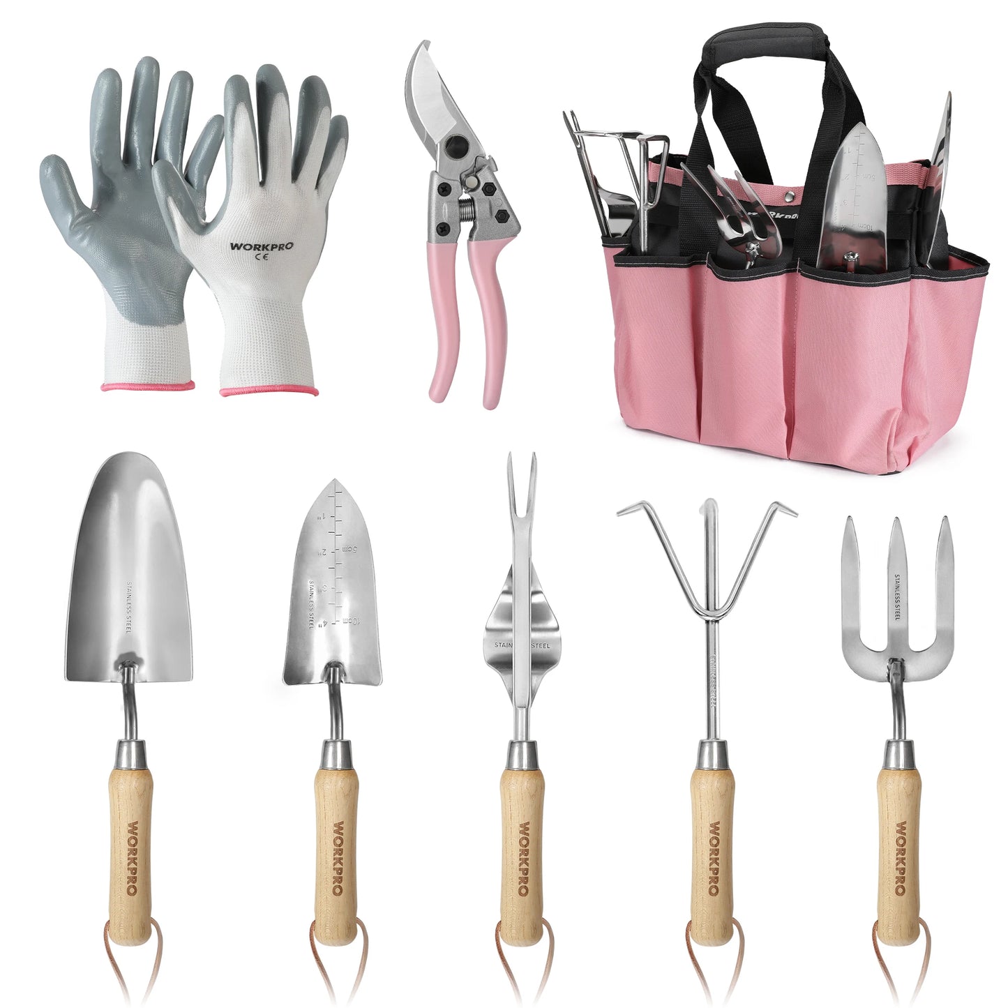 WORKPRO 8-Piece Pink Stainless Steel Gardening Tools