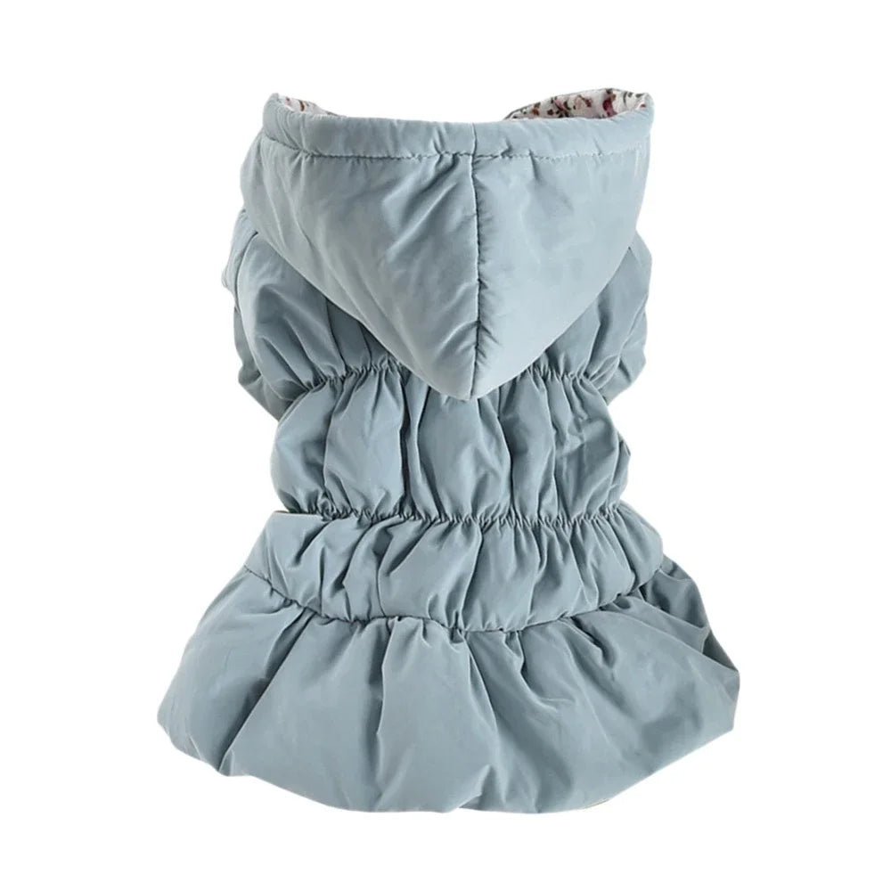 Winter Warm Dog Dress Floral Bubble Skirt Hoodie Coat