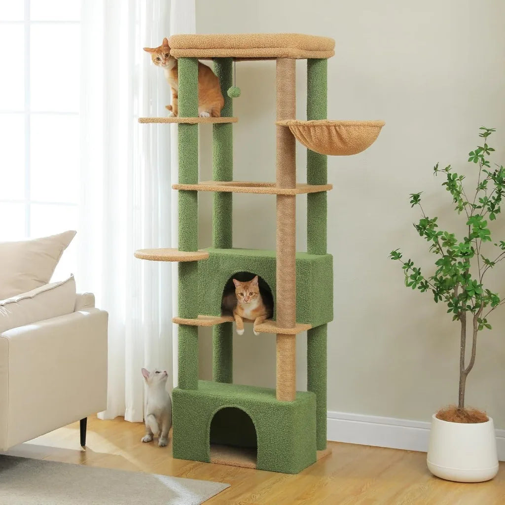 68'' Cat Tree for Large Cats 20 lbs Heavy Duty, Top Perch [21'' x 17''], 2 L