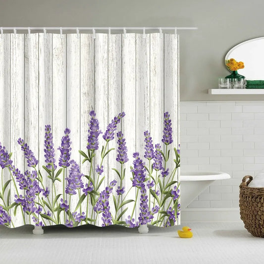 Lavender Shower Curtain Watercolour Art Painting With Hooks