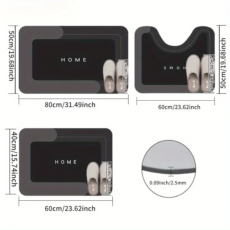 3-piece Bathroom Diatomaceous Earth Non-Slip Mat